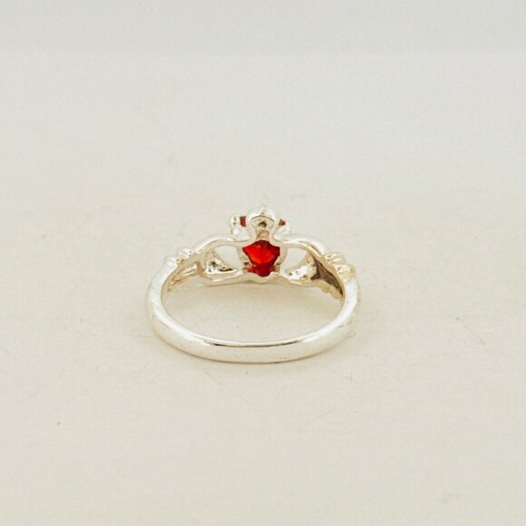 Estate Vintage Sterling Silver 925 Claddagh Ring Ruby Heart Size 8, 2.6g - Picture 4 of 11